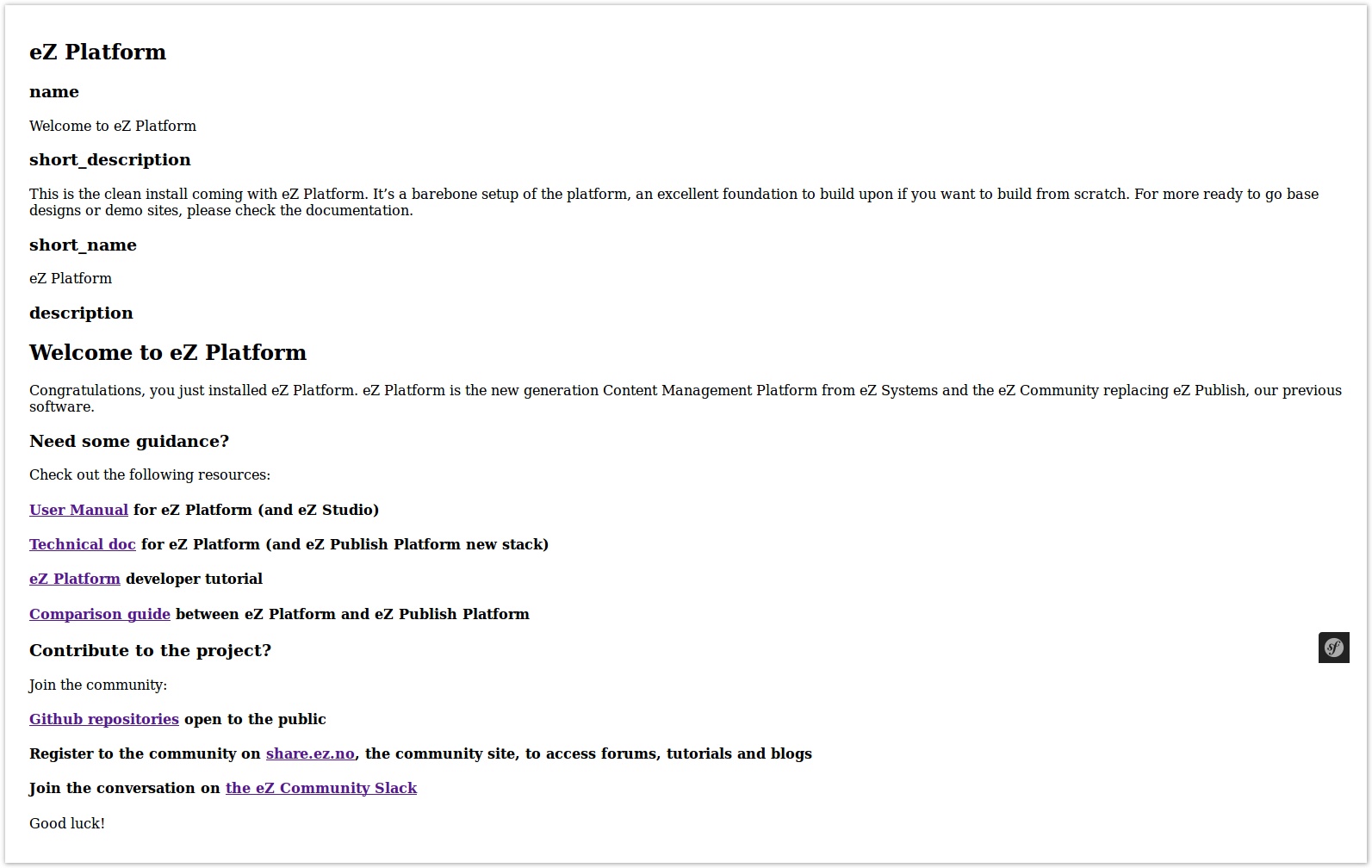 Developer > Step 1 - Getting Ready > eZ_Platform_homepage_install_clean_1_7.png