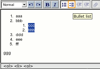 Transforming a numbered list into a bullet list.