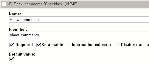 Class attribute edit interface for the "Checkbox" datatype.