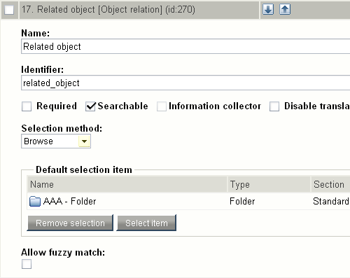 Class attribute edit interface for the "Object relation" datatype.