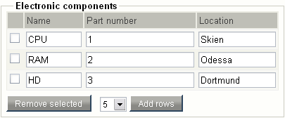 Object attribute edit interface for the "Matrix" datatype.