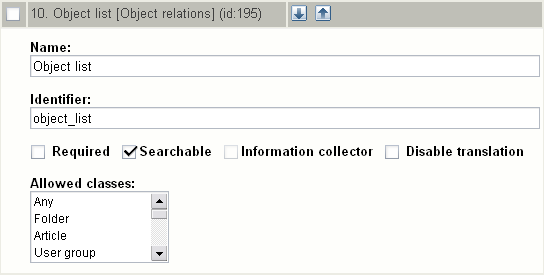 Class attribute edit interface for the "Object relations" datatype.