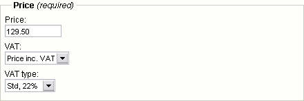 Object attribute edit interface for the "Price" datatype.