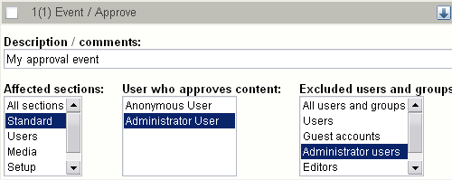 Edit interface for the "Approve" event.