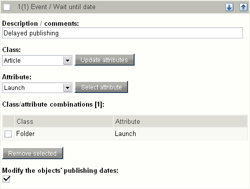 Edit interface for the "Wait until date" event.