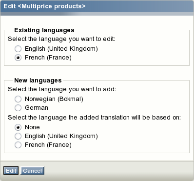 The language selection interface.