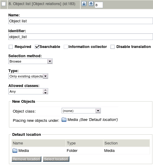 Class attribute edit interface for the "Object relations" datatype.