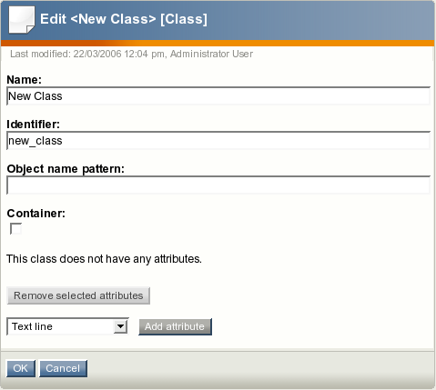 The class edit interface for a product class.