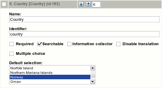 Class attribute edit interface for the "Country" datatype.