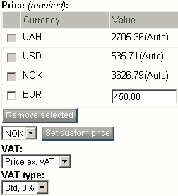 Object attribute edit interface for the "Multi-price" datatype.