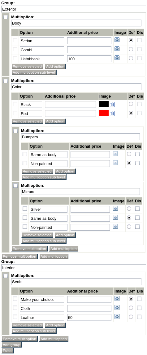 Object attribute edit interface for the "Multi-option2" datatype.