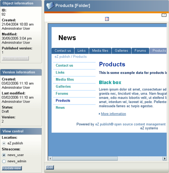 The preview interface.