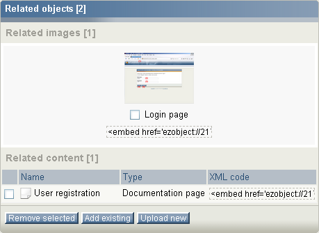 The "Related objects" window.