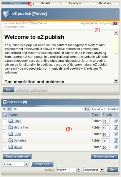 Content structure - main area.