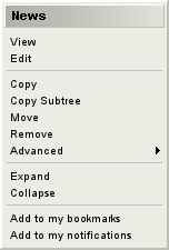 Content structure popup menu.