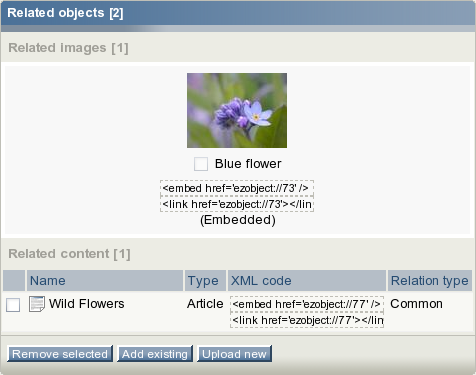 The "Related objects" window.