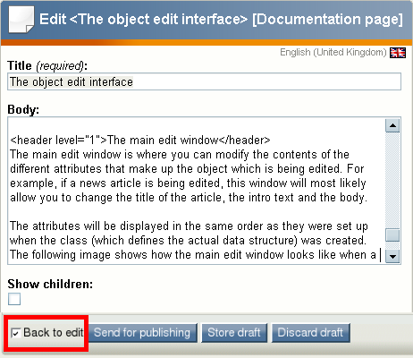 The "back to edit" checkbox
