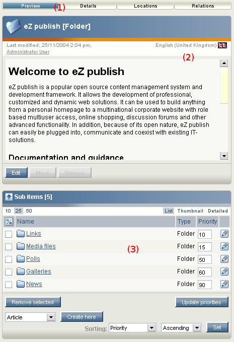 Content structure - main area. Content structure - main area.