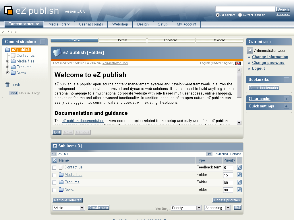 The "Content structure" tab. The "Content structure" tab.