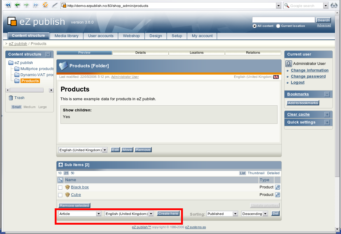 The "Create here" interface. The "Create here" interface.