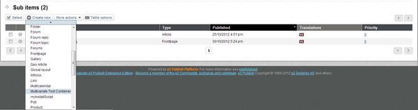 Multivariate Test Container Object