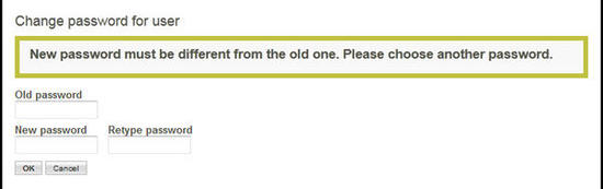 New password must be different from the old one.