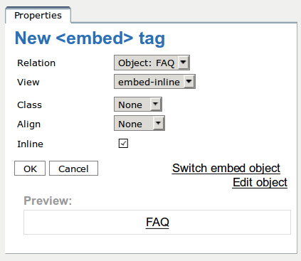 OE embed object dialog : checkbok