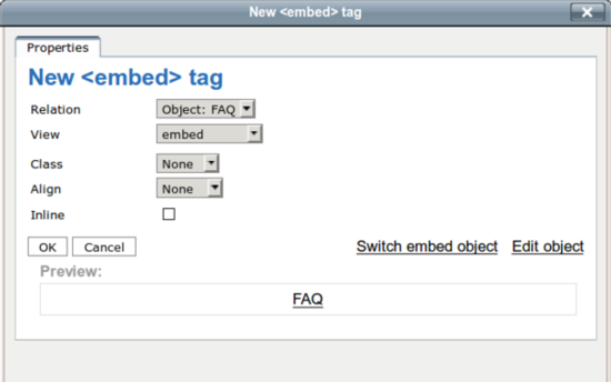 OE embed object dialog