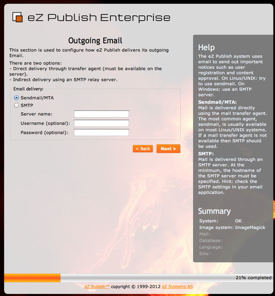 Setup Wizard Outgoing Email