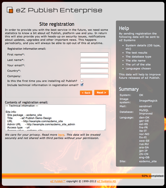 Setup Wizard Site Registratioin