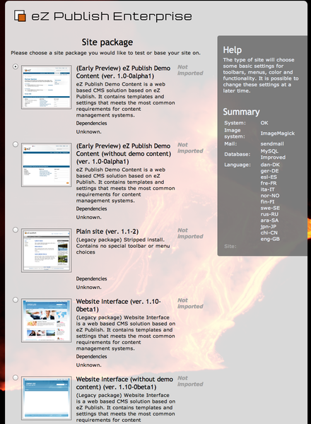 Setup Wizard Site Selection