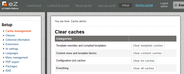The "Setup" tab in the administration interface.